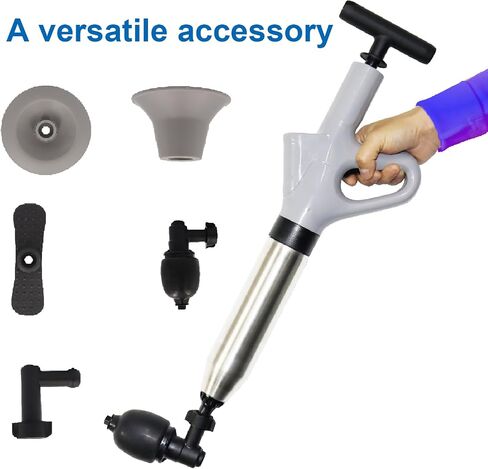 Toilet Plunger, Plunger Blaster Gun, Powerful High Pressure Air Snake Drain Clog Remover with Real-Time Barometer, Stainless Steel Toilet Clog Remover for Toilet Bathroom Sink in Saudi Arabia