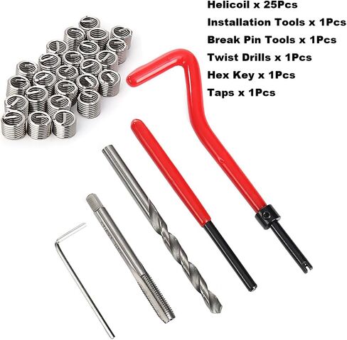 30Pcs Thread Repair Kit Stainless Steel Metric Thread Repair Insert M6 x 1mm Brake Caliper Guidance Thread Hand Thread Tools Set Wear Resistant High Hardness Helical Coil Kit Repairing Tool in Saudi Arabia