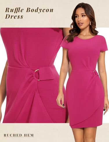 Wedtrend Women's Cocktail Dress Ruched 50s Vintage Work Dresses Cap Sleeve Business Casual Dress in Saudi Arabia