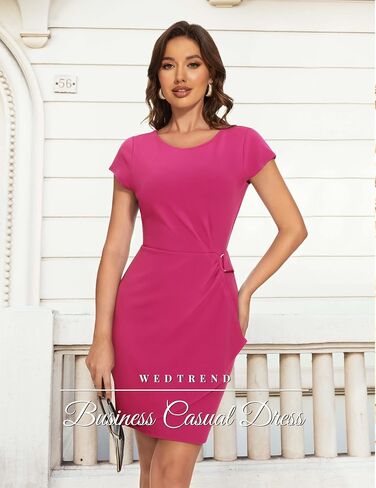 Wedtrend Women's Cocktail Dress Ruched 50s Vintage Work Dresses Cap Sleeve Business Casual Dress in Saudi Arabia