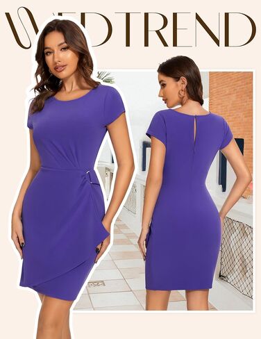 Wedtrend Women's Cocktail Dress Ruched 50s Vintage Work Dresses Cap Sleeve Business Casual Dress in Saudi Arabia