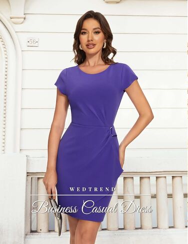 Wedtrend Women's Cocktail Dress Ruched 50s Vintage Work Dresses Cap Sleeve Business Casual Dress in Saudi Arabia