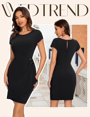 فستان كوكتيل نسائي من Wedtrend، فساتين عمل عتيقة مكشكشة من الخمسينيات، فستان كاجوال للعمل بأكمام قصيرة in Kuwait