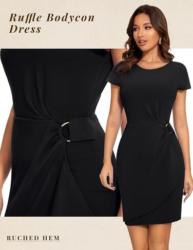 فستان كوكتيل نسائي من Wedtrend، فساتين عمل عتيقة مكشكشة من الخمسينيات، فستان كاجوال للعمل بأكمام قصيرة in Kuwait