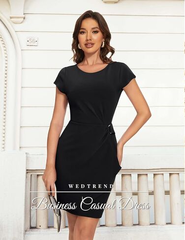 فستان كوكتيل نسائي من Wedtrend، فساتين عمل عتيقة مكشكشة من الخمسينيات، فستان كاجوال للعمل بأكمام قصيرة in Kuwait