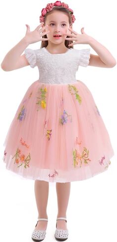 Girls Princess Tulle Tutu Dress Flutter Sleeve Star Glitters Rainbow Birthday Party Pageant Kids Summer Clothes in Saudi Arabia