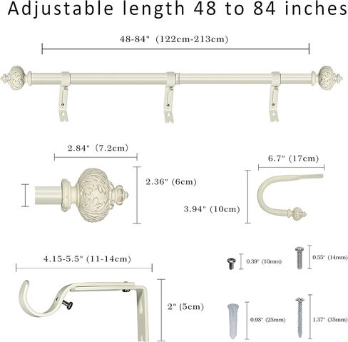 1" Curtain Rod with Albert Finials - 28" to 48", Bronze Gold in Saudi Arabia