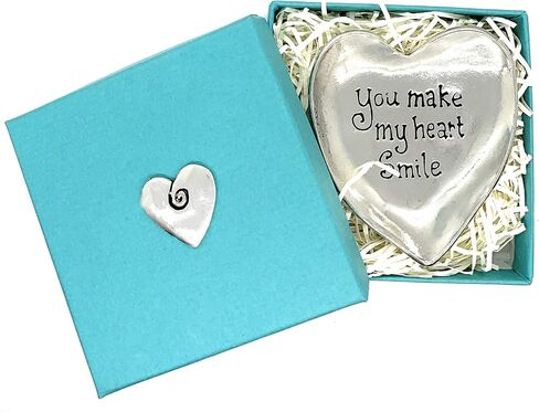 Basic Spirit "You Make My Heart Smile" Pewter Heart Trinket Dish Ring Bowl Wedding Gift Box in Saudi Arabia