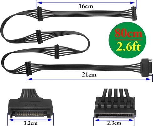 zdyCGTime 15Pin SATA Power Supply 1 to 2 Y Splitter Cable,SATA 15Pin 1 Male to 2 Female Interface Extension Cable,15Pin Desktop Hard Drive Optical Drive Power Cord Serial Port Line Adapter.(2Pack) in Kuwait