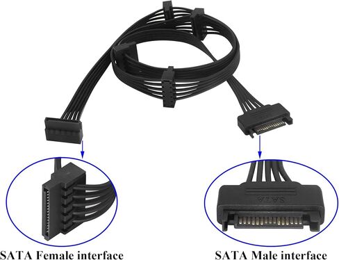 zdyCGTime 15Pin SATA Power Supply 1 to 2 Y Splitter Cable,SATA 15Pin 1 Male to 2 Female Interface Extension Cable,15Pin Desktop Hard Drive Optical Drive Power Cord Serial Port Line Adapter.(2Pack) in Kuwait