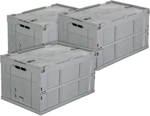Mount-It! Collapsible Storage Bin with Attached Lid [65 Liter] Folding Crate, Durable Plastic Container, Trunk Storage, Box (23x15x13 Inches), Clear & Blue in Saudi Arabia