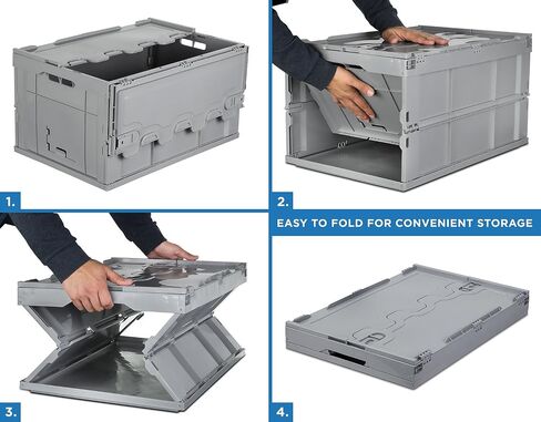 Mount-It! Collapsible Storage Bin with Attached Lid [65 Liter] Folding Crate, Durable Plastic Container, Trunk Storage, Box (23x15x13 Inches), Clear & Blue in Saudi Arabia