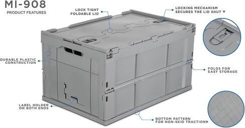 Mount-It! Collapsible Storage Bin with Attached Lid [65 Liter] Folding Crate, Durable Plastic Container, Trunk Storage, Box (23x15x13 Inches), Clear & Blue in Saudi Arabia
