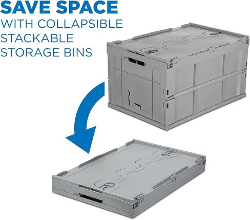 Mount-It! Collapsible Storage Bin with Attached Lid [65 Liter] Folding Crate, Durable Plastic Container, Trunk Storage, Box (23x15x13 Inches), Clear & Blue in Saudi Arabia