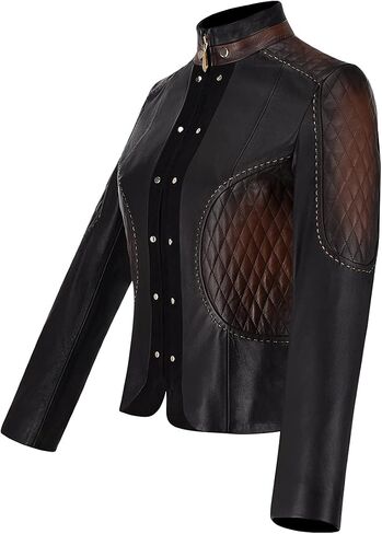 Cuadra Women's Jacket in Genuine Leather with Padded Applications Black in Saudi Arabia