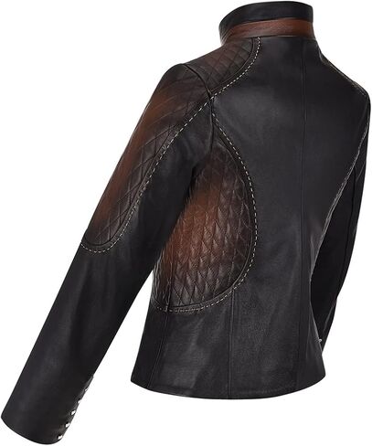 Cuadra Women's Jacket in Genuine Leather with Padded Applications Black in Saudi Arabia