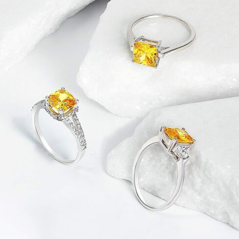 Classic Traditional Canary Yellow Or Clear 3CT AAA CZ Halo Brilliant Solitaire Oval or Square Cushion Cut Engagement Ring For Women With Split Shank Thin Band Rose Gold Plated .925 Sterling Silver in Saudi Arabia