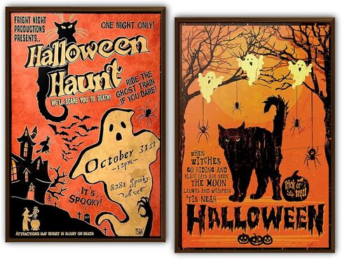 2Pcs Vintage Horror Halloween Poster Decor for Wall, Orange BOO Witchy Grunge Halloween Room Decor,8×12 Inch Cardstock, Unframed in Kuwait
