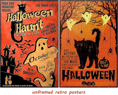 2Pcs Vintage Horror Halloween Poster Decor for Wall, Orange BOO Witchy Grunge Halloween Room Decor,8×12 Inch Cardstock, Unframed in Kuwait