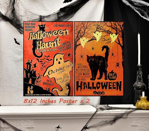 2Pcs Vintage Horror Halloween Poster Decor for Wall, Orange BOO Witchy Grunge Halloween Room Decor,8×12 Inch Cardstock, Unframed in Kuwait