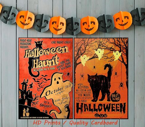 2Pcs Vintage Horror Halloween Poster Decor for Wall, Orange BOO Witchy Grunge Halloween Room Decor,8×12 Inch Cardstock, Unframed in Kuwait