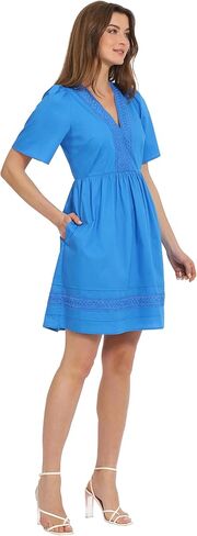 Maggy London Women's V-Neck Cotton Lace Trim Day Dress Vacation Resort Event Guest of in Saudi Arabia
