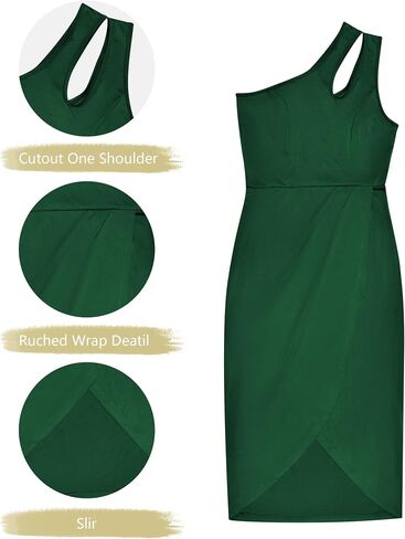 NiPaMi Women's Ruched Bodycon Dress Cutout One Shoulder Sleeveless Party Cocktail Wrap Midi Dresses in Saudi Arabia