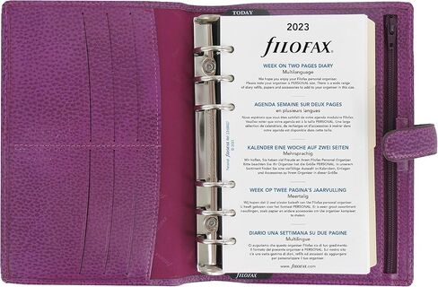 منظم Filofax Finsbury، مقاس شخصي، توت العليق - جلد محبب تقليدي، ست حلقات، مذكرات تقويم أسبوعية للعرض، متعدد اللغات، 2024 (C025305-24) in Saudi Arabia
