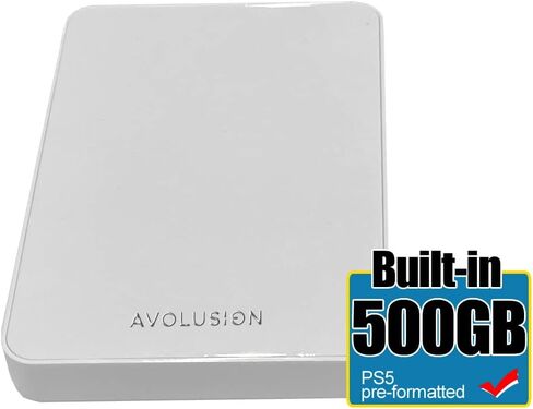 محرك الأقراص الصلبة الخارجي المحمول للألعاب Avolusion Z1-S سعة 500 جيجابايت USB 3.0 - أبيض (لجهاز PS5، مُهيأ مسبقًا) - ضمان لمدة عامين in Kuwait