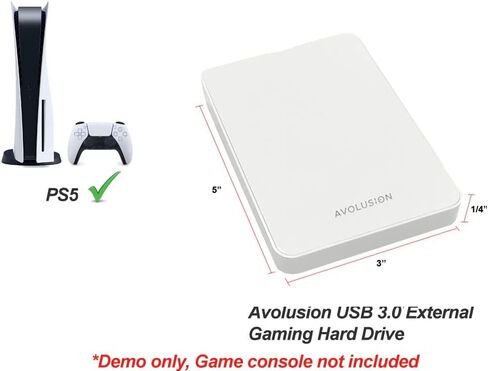 محرك الأقراص الصلبة الخارجي المحمول للألعاب Avolusion Z1-S سعة 500 جيجابايت USB 3.0 - أبيض (لجهاز PS5، مُهيأ مسبقًا) - ضمان لمدة عامين in Kuwait