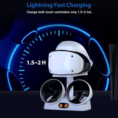محطة شحن لوحدة تحكم PSVR 2، قاعدة شحن Lightning لجهاز PS5 VR2، شاحن وحدة تحكم تحسس VR لملحقات PSVR2 مع حامل عرض سماعة الرأس، مؤشر LED، مشبك مغناطيسي، نوع C in Kuwait