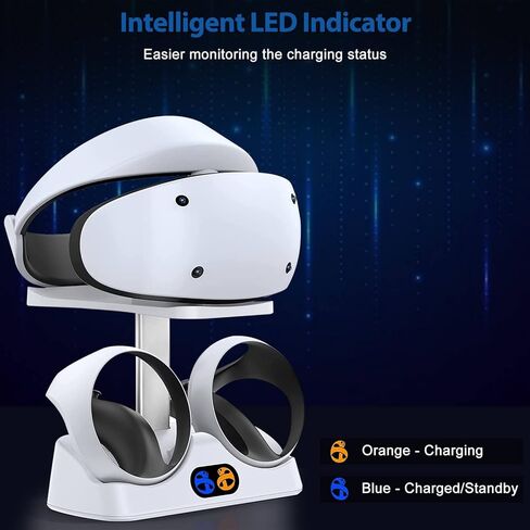 محطة شحن لوحدة تحكم PSVR 2، قاعدة شحن Lightning لجهاز PS5 VR2، شاحن وحدة تحكم تحسس VR لملحقات PSVR2 مع حامل عرض سماعة الرأس، مؤشر LED، مشبك مغناطيسي، نوع C in Kuwait
