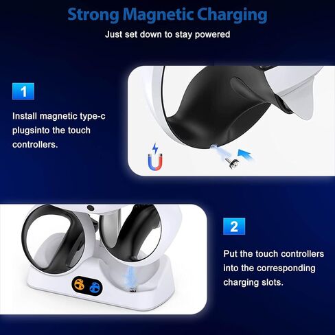 محطة شحن لوحدة تحكم PSVR 2، قاعدة شحن Lightning لجهاز PS5 VR2، شاحن وحدة تحكم تحسس VR لملحقات PSVR2 مع حامل عرض سماعة الرأس، مؤشر LED، مشبك مغناطيسي، نوع C in Kuwait