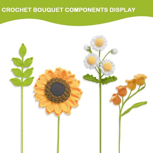 باقة زهور كروشيه لذكرى عيد ميلاد الأم، مصنوعة يدويًا بطبقتين من زهور عباد الشمس وزهرة زنبق الوادي من الكروشيه، هدية لها in Kuwait