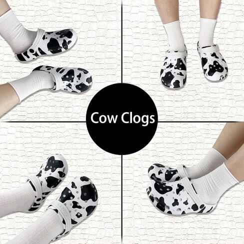 AJKSFHIU Cow Clogs Cow Slippers with Socks and 10 Random Shoe Buckles Slip On Casual Water Cow Shoes Indoor Outdoor Sandals for Women's Girls in Saudi Arabia