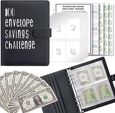 100 Envelopes Money Saving Challenge, A5 Envelope Challenge Saving Binder,Money Saving Binder,Budget Book with Cash Envelopes for Saving $5050, Money Savings Challenges Binder and Budget Binder in Saudi Arabia