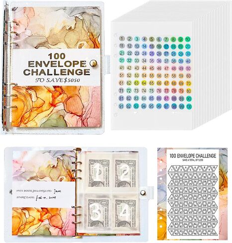 100 Envelopes Money Saving Challenge, A5 Envelope Challenge Saving Binder,Money Saving Binder,Budget Book with Cash Envelopes for Saving $5050, Money Savings Challenges Binder and Budget Binder in Saudi Arabia