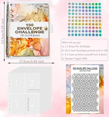 100 Envelopes Money Saving Challenge, A5 Envelope Challenge Saving Binder,Money Saving Binder,Budget Book with Cash Envelopes for Saving $5050, Money Savings Challenges Binder and Budget Binder in Saudi Arabia