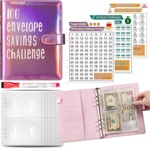 100 Envelopes Money Saving Challenge, A5 Envelope Challenge Saving Binder,Money Saving Binder,Budget Book with Cash Envelopes for Saving $5050, Money Savings Challenges Binder and Budget Binder in Saudi Arabia