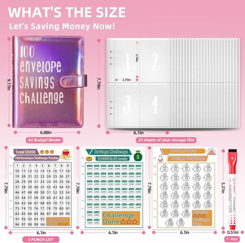 100 Envelopes Money Saving Challenge, A5 Envelope Challenge Saving Binder,Money Saving Binder,Budget Book with Cash Envelopes for Saving $5050, Money Savings Challenges Binder and Budget Binder in Saudi Arabia