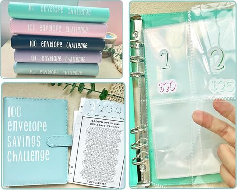 100 Envelopes Money Saving Challenge, A5 Envelope Challenge Saving Binder,Money Saving Binder,Budget Book with Cash Envelopes for Saving $5050, Money Savings Challenges Binder and Budget Binder in Kuwait
