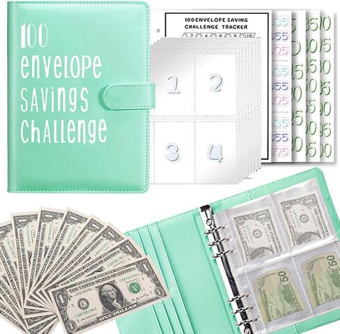 100 Envelopes Money Saving Challenge, A5 Envelope Challenge Saving Binder,Money Saving Binder,Budget Book with Cash Envelopes for Saving $5050, Money Savings Challenges Binder and Budget Binder in Kuwait