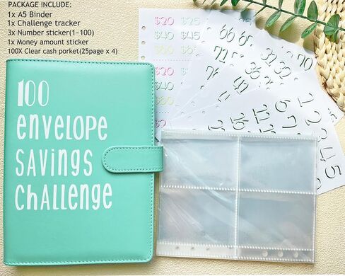 100 Envelopes Money Saving Challenge, A5 Envelope Challenge Saving Binder,Money Saving Binder,Budget Book with Cash Envelopes for Saving $5050, Money Savings Challenges Binder and Budget Binder in Kuwait