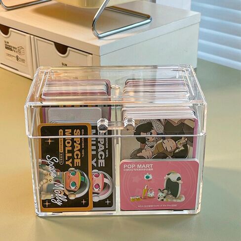 صندوق تخزين البطاقات لبطاقات التداول، صندوق تخزين البطاقات الأكريليك، حافظة بطاقات الشكل، صندوق تخزين البطاقات ذو حجرتين كبير يتسع لـ 500 بطاقة و120 أداة تحميل علوية in Kuwait