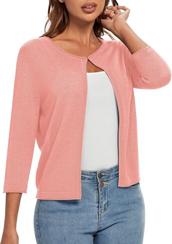 Urban CoCo Women's 3/4 Sleeve Open Front Shrugs Lightweight Crew Neck Cardigan Sweater in Saudi Arabia