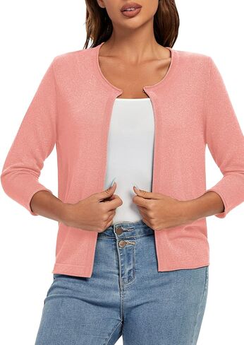 Urban CoCo Women's 3/4 Sleeve Open Front Shrugs Lightweight Crew Neck Cardigan Sweater in Saudi Arabia