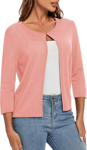Urban CoCo Women's 3/4 Sleeve Open Front Shrugs Lightweight Crew Neck Cardigan Sweater in Saudi Arabia