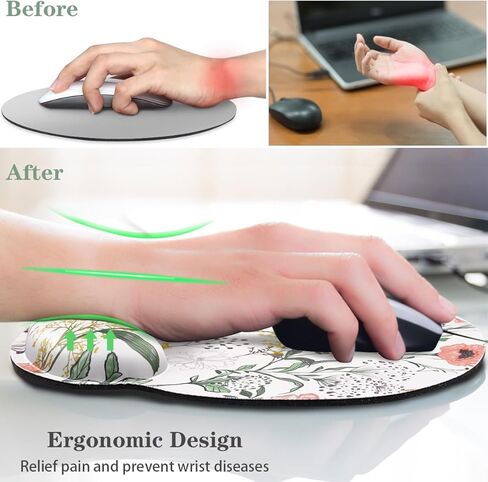 WAVEYU Ergonomic Mouse Pad with Wrist Support, Decorative Mouse Mat for Women Non-Slip Rubber Base Mousepad for Desk Laptop Gaming Working Computers Easy Typing & Pain Relief, White Marble in Kuwait