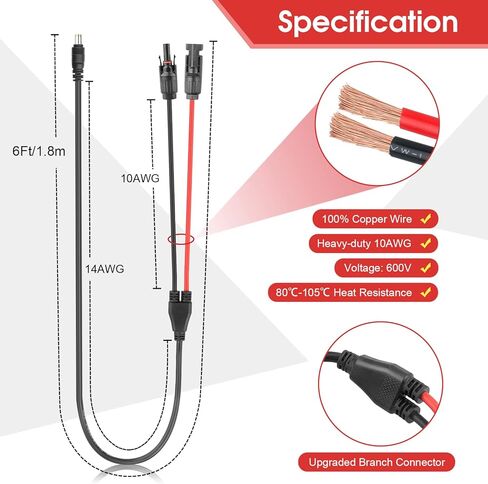 PAEKQ Solar Panel to 5.5x2.1mm Adapter Cable, DC 5.5x2.1mm Connector with DC 8mm, DC 5.5x2.5mm and DC 3.5x1.35mm Converter for Portable Power Station GZ Yeti Jackery Solar Generator- 14AWG 6Ft in Kuwait
