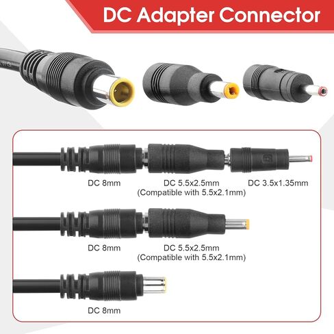 PAEKQ Solar Panel to 5.5x2.1mm Adapter Cable, DC 5.5x2.1mm Connector with DC 8mm, DC 5.5x2.5mm and DC 3.5x1.35mm Converter for Portable Power Station GZ Yeti Jackery Solar Generator- 14AWG 6Ft in Kuwait